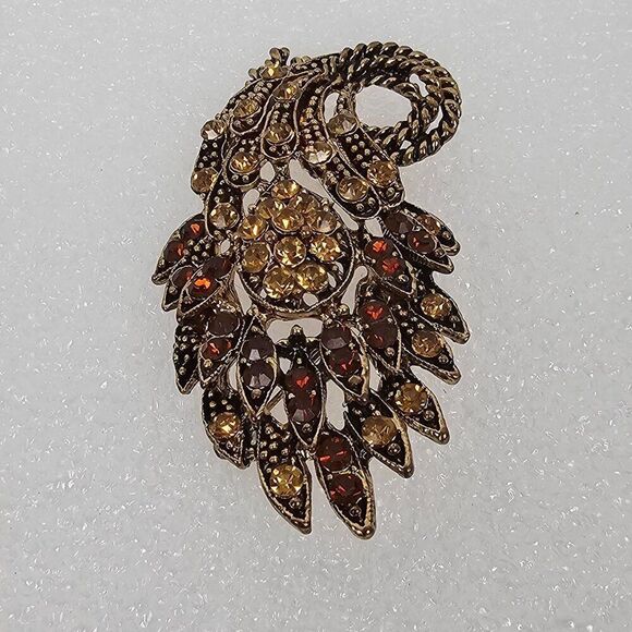 Vintage Yellow Brown Crystal Rhinestone Floral Big Brooch Pin Pendant Gold Tone‎ - Picture 4 of 13